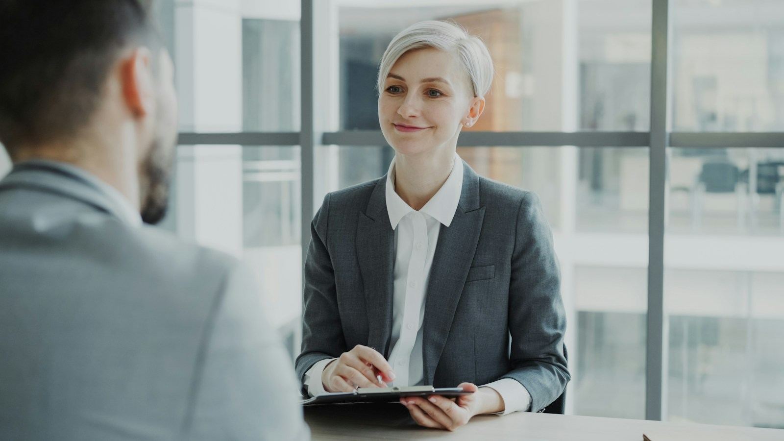 Two professionals in a job interview